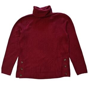 J.Crew Burgundy Turtleneck Sweater Button Hem Wool Blend Size Small
